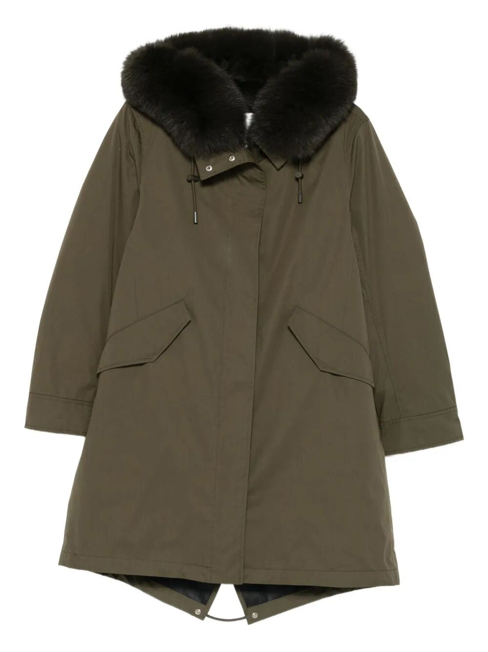 YVES SALOMON Fur Hooded Long Parka Jacket for Women