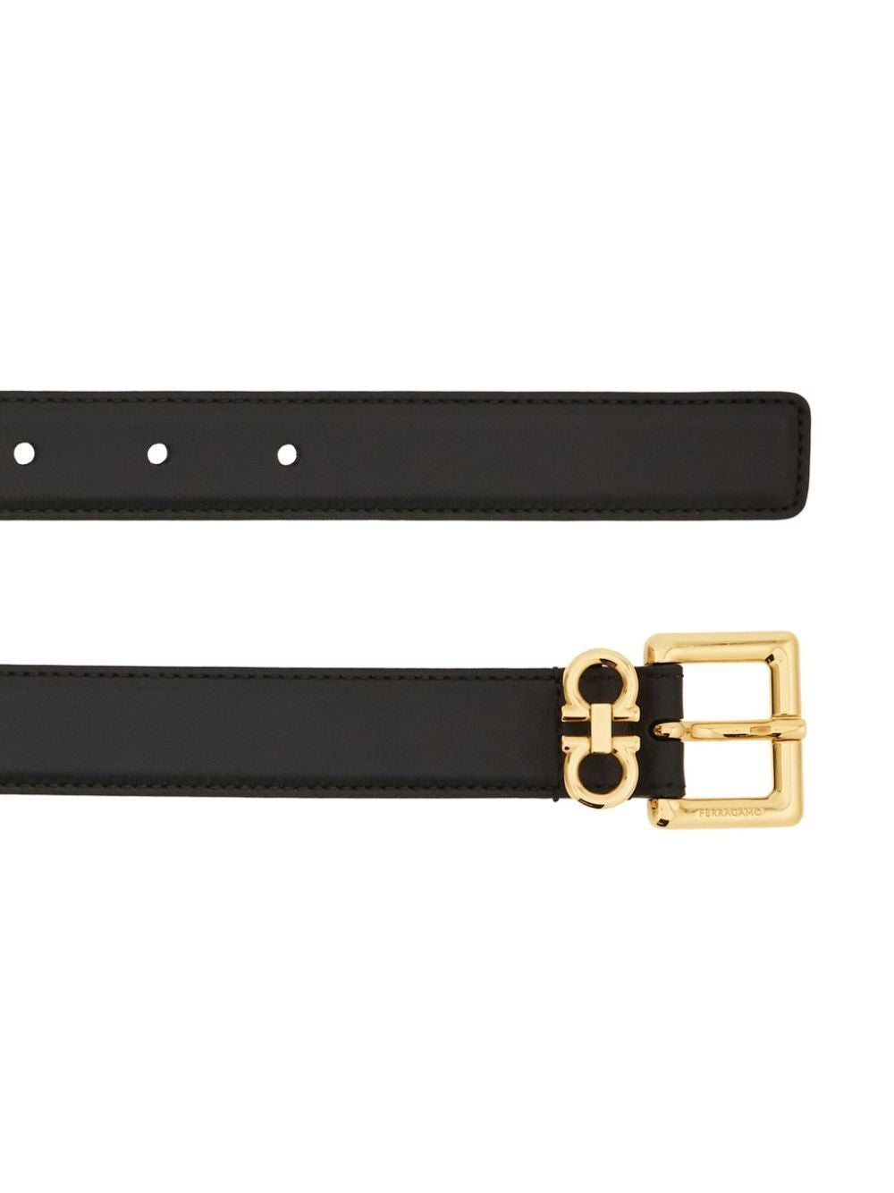 Ferragamo Double Gancini Hook Smooth Leather Slim Belt