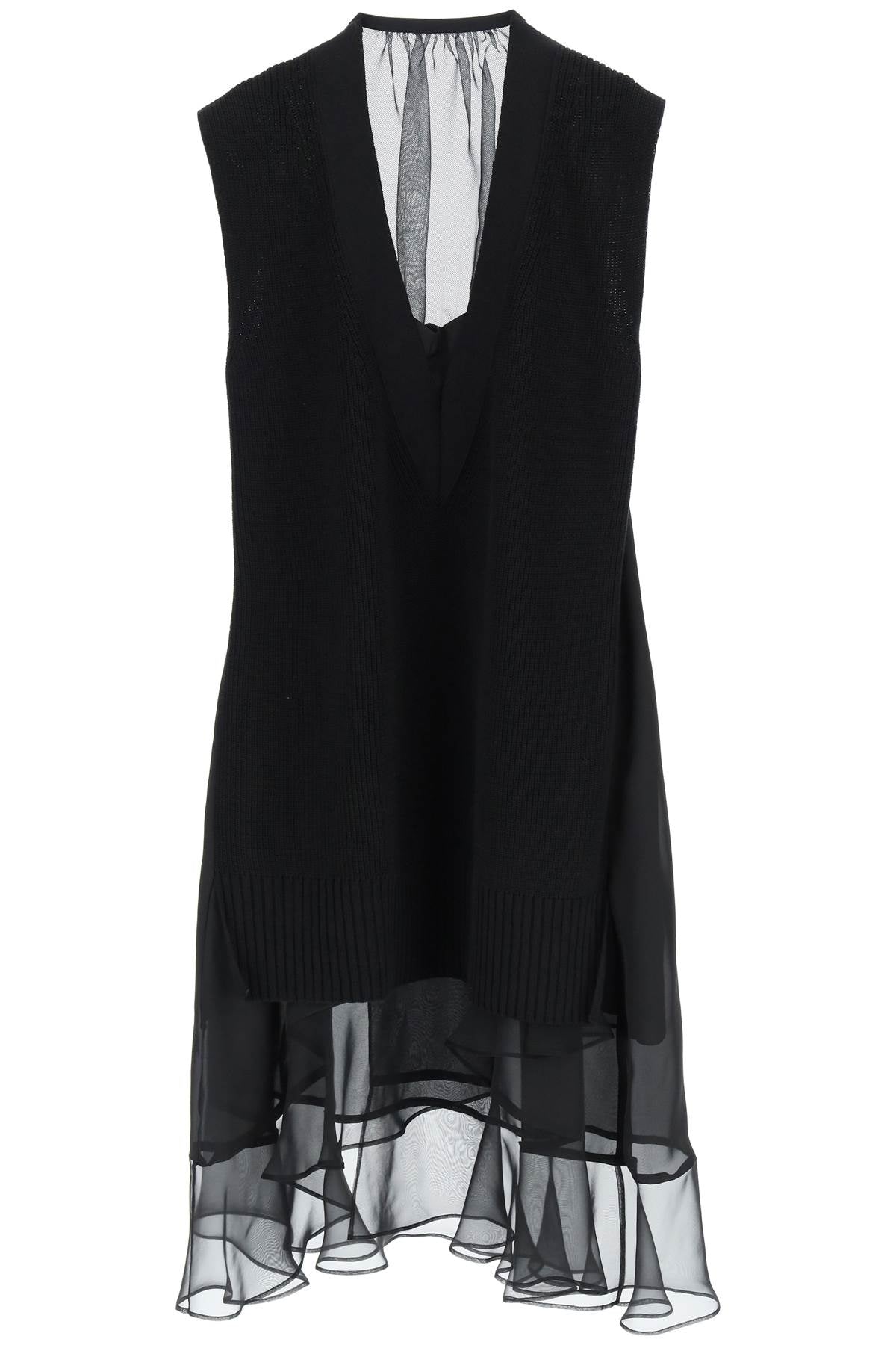 SACAI Knit and Satin Mini Dress