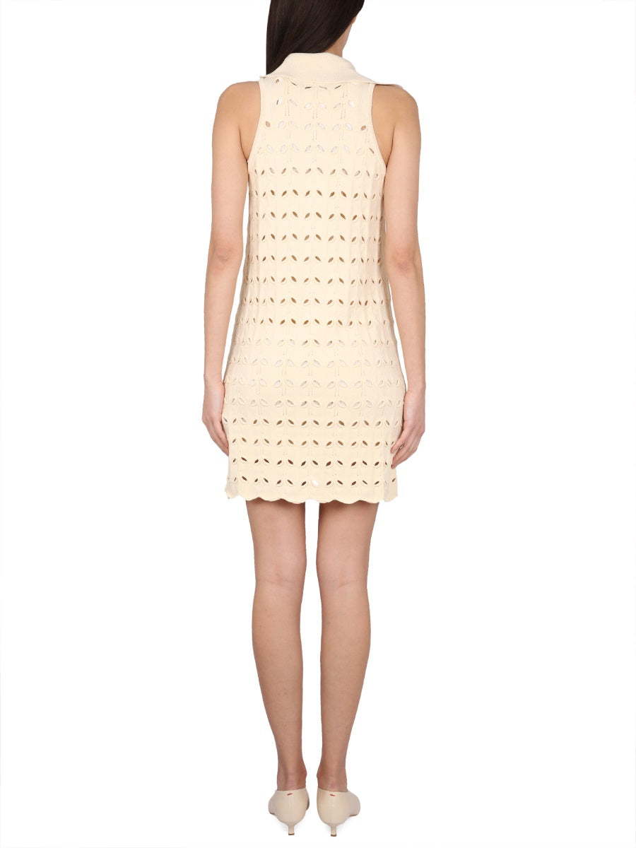 MAX MARA Chic Perforated Mini Dress with Button Closure