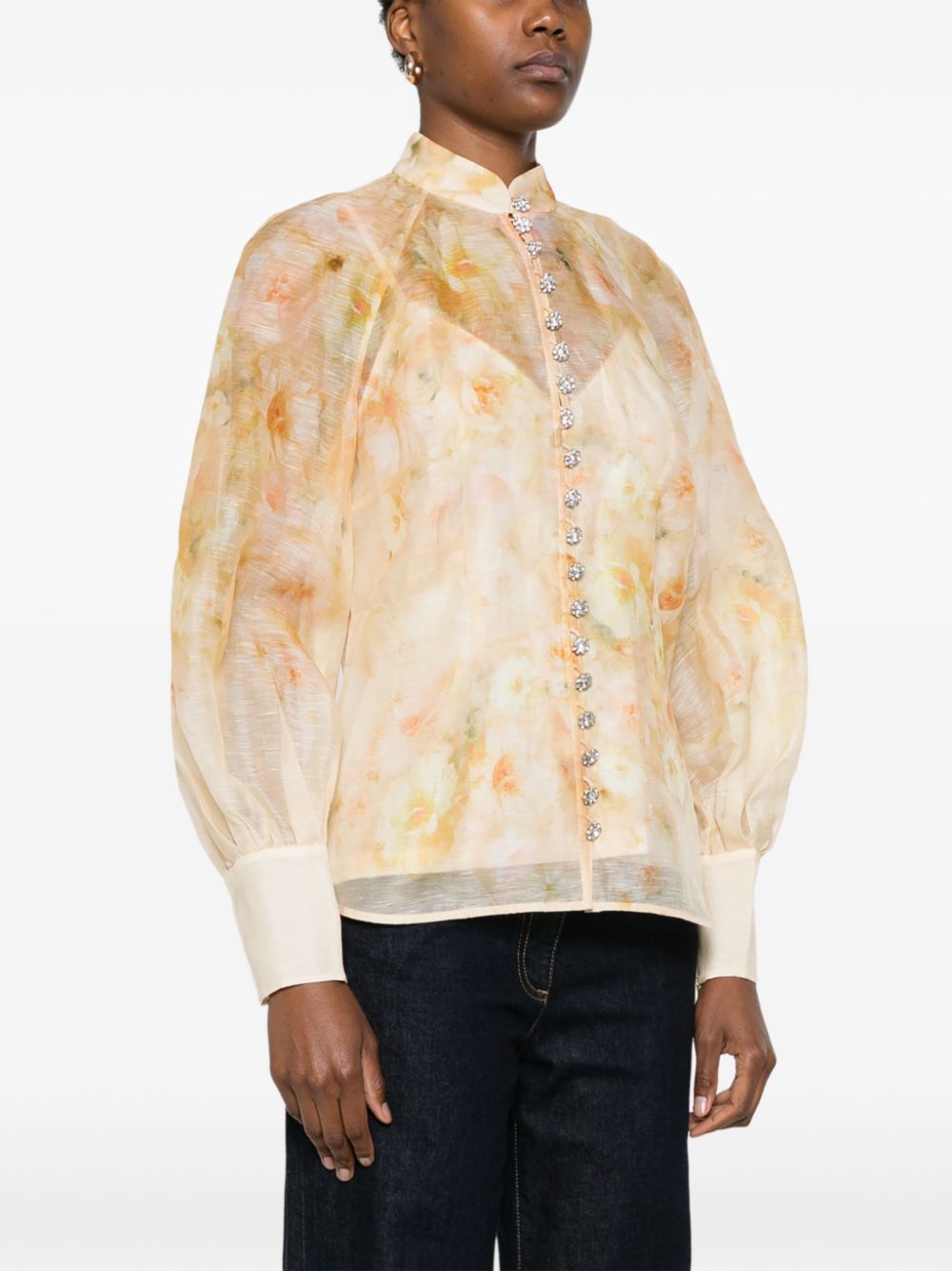 ZIMMERMANN Floral Print Linen-Silk Blend Shirt
