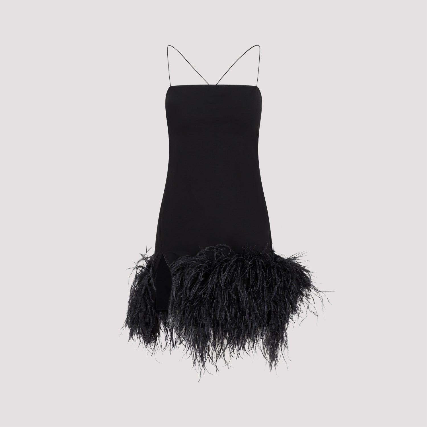 THE ATTICO Fujiko Compact Tech Mini Dress with Ostrich Boa Feathers