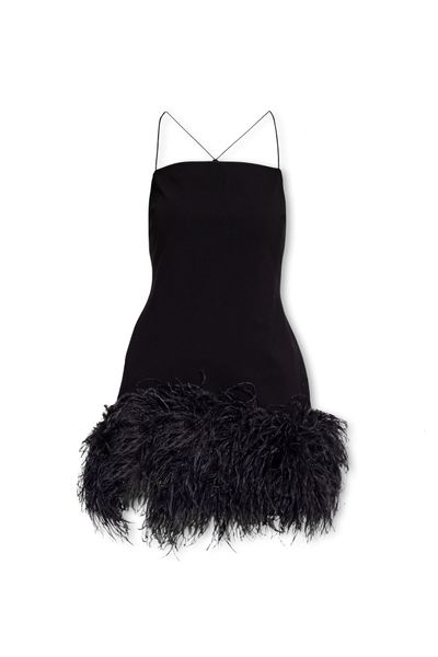 THE ATTICO Fujiko Compact Tech Mini Dress with Ostrich Boa Feathers