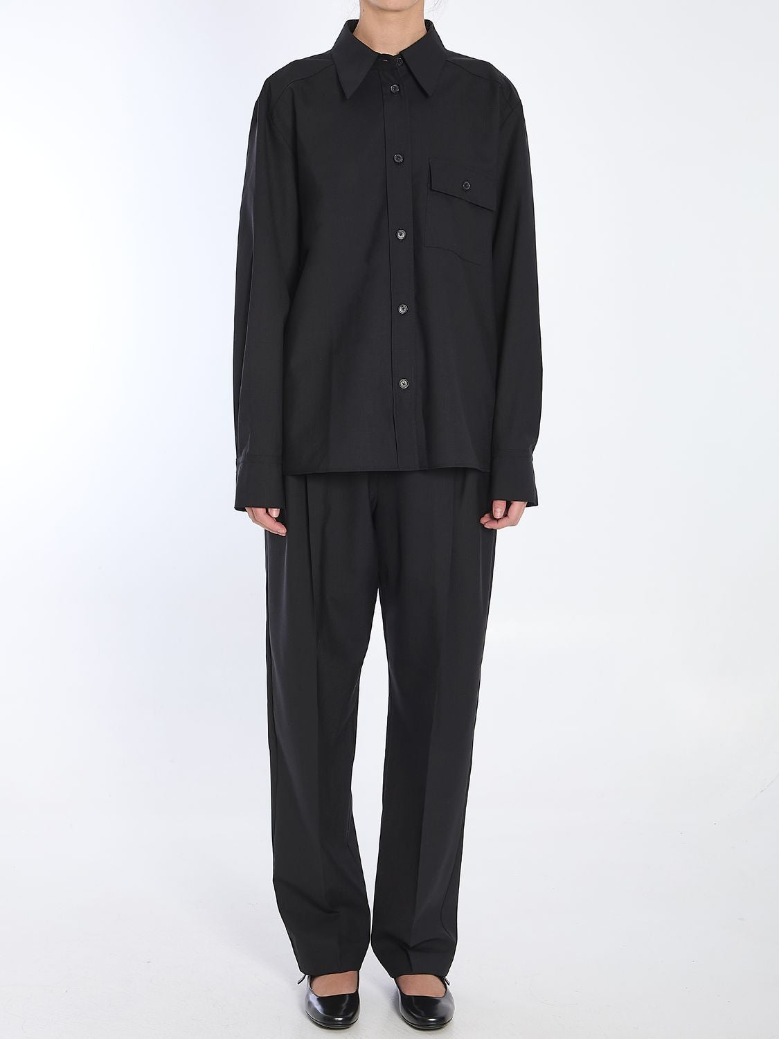 KHAITE Long-Sleeved Wool Top with Pointed Collar - US Size 02