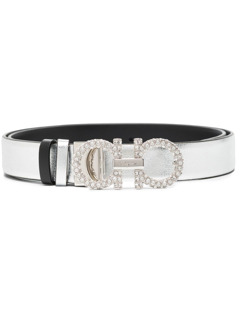Ferragamo Gancini Hook Strass Leather Belt
