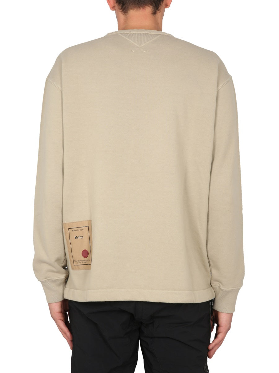 TEN C Men's Classic Cotton Sweatshirt with Logo Patch