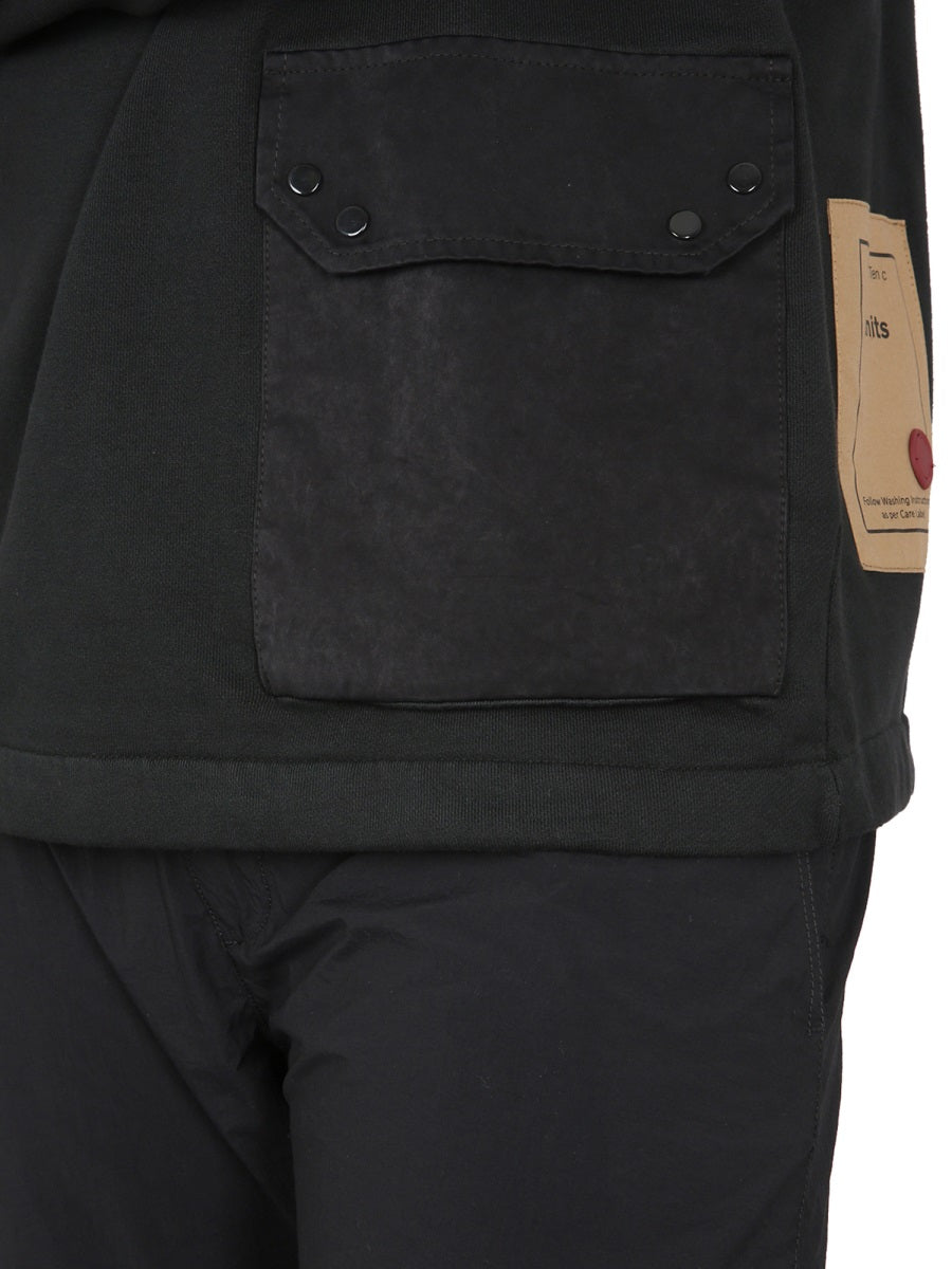 TEN C Men's Cotton Sweatshirt with Crowling Logo Patch