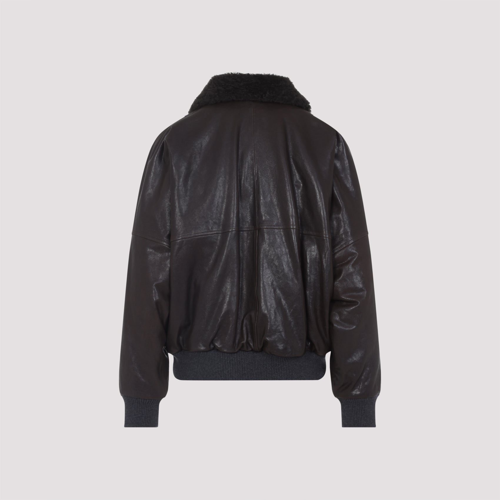 BRUNELLO CUCINELLI Shearling Collar Leather Jacket
