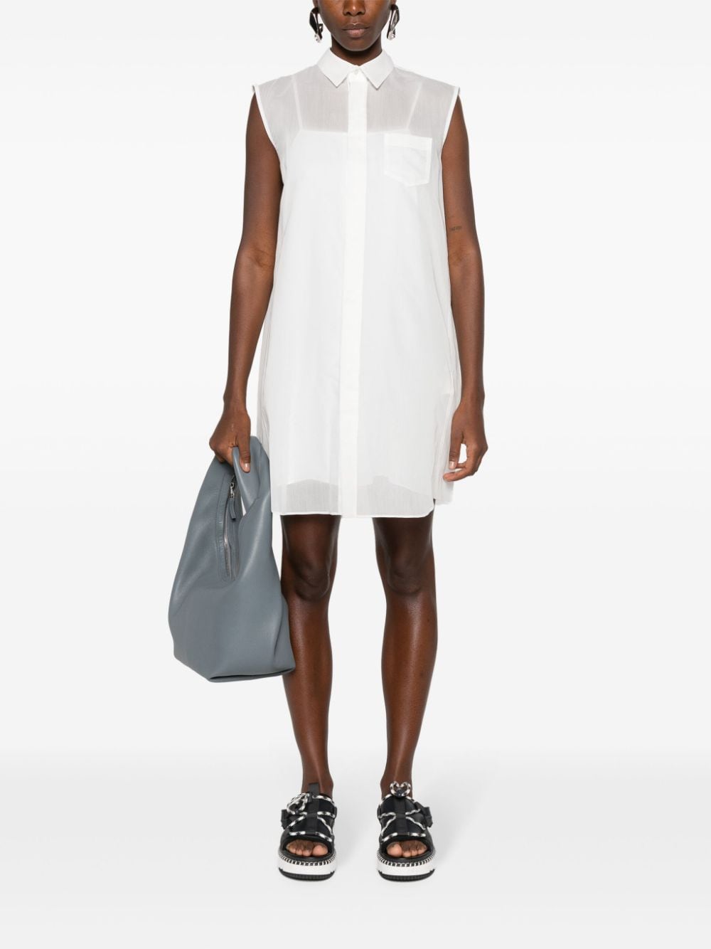 SACAI Cotton Blend Sleeveless Chemisier Dress with Curved Hem
