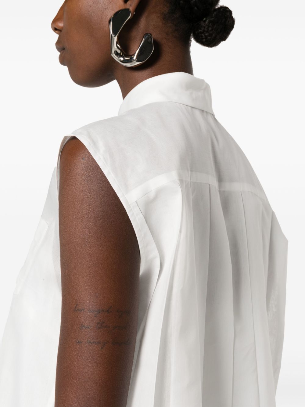 SACAI Cotton Blend Sleeveless Chemisier Dress with Curved Hem