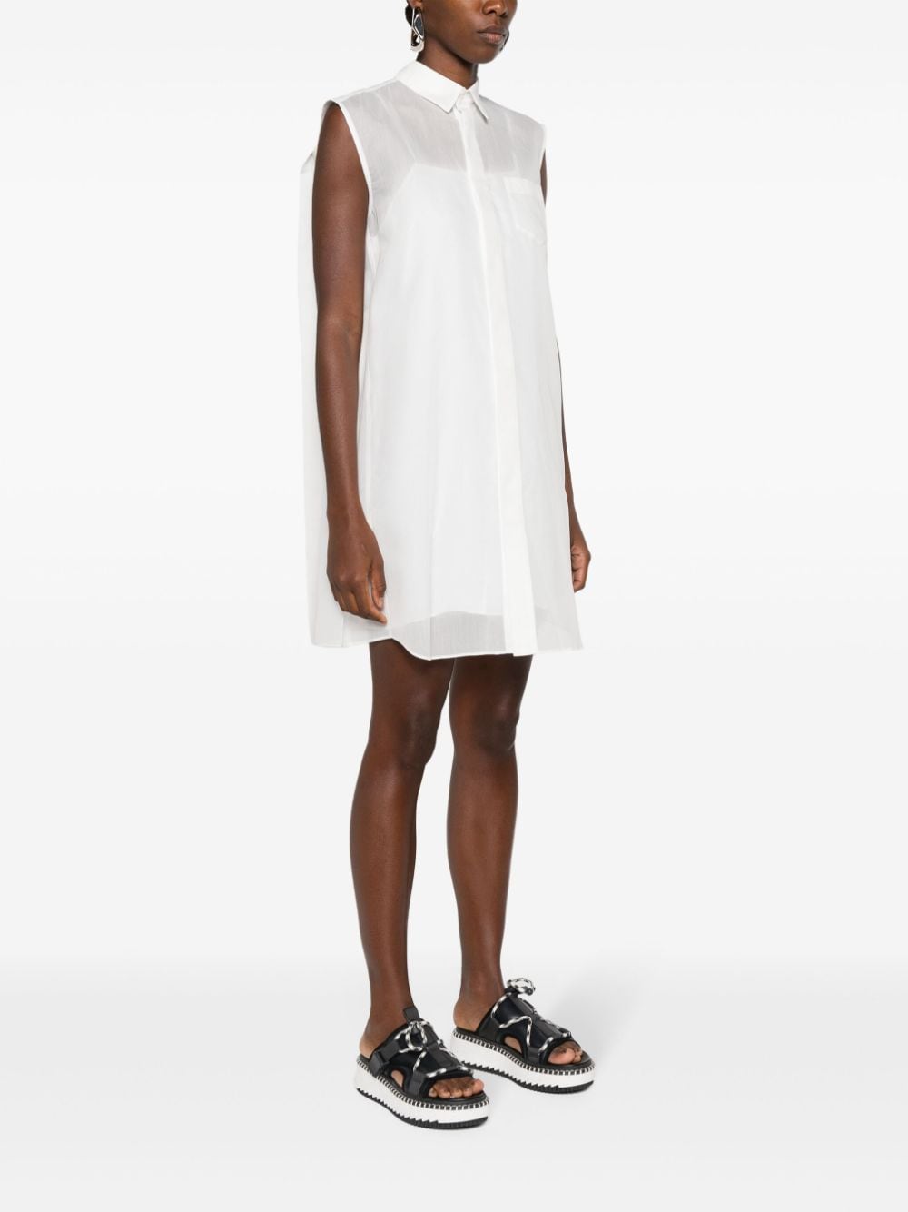 SACAI Cotton Blend Sleeveless Chemisier Dress with Curved Hem