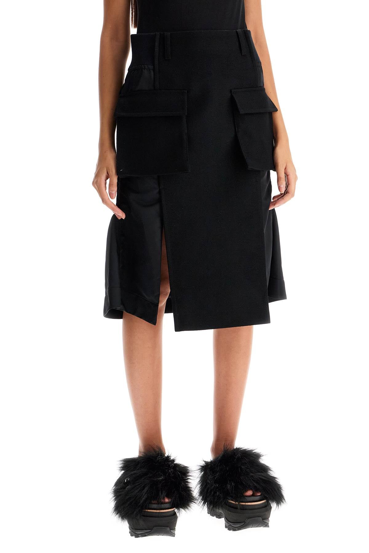 SACAI Wool Melton & Nylon Twill Skirt for Women