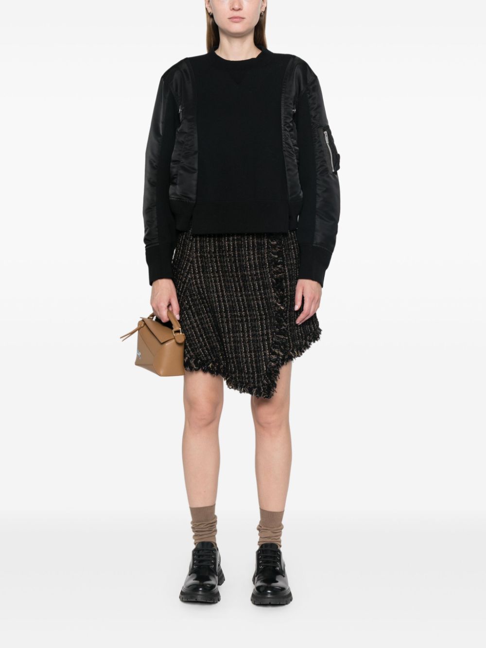 SACAI Chic Tweed Wrap Mini Skirt