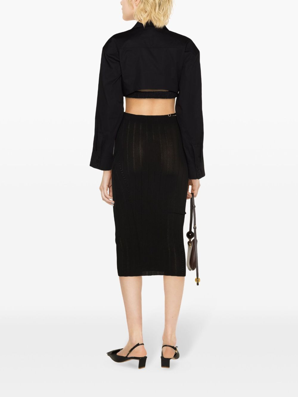 JACQUEMUS Lamb Leather Midi Skirt with Adjustable Waist