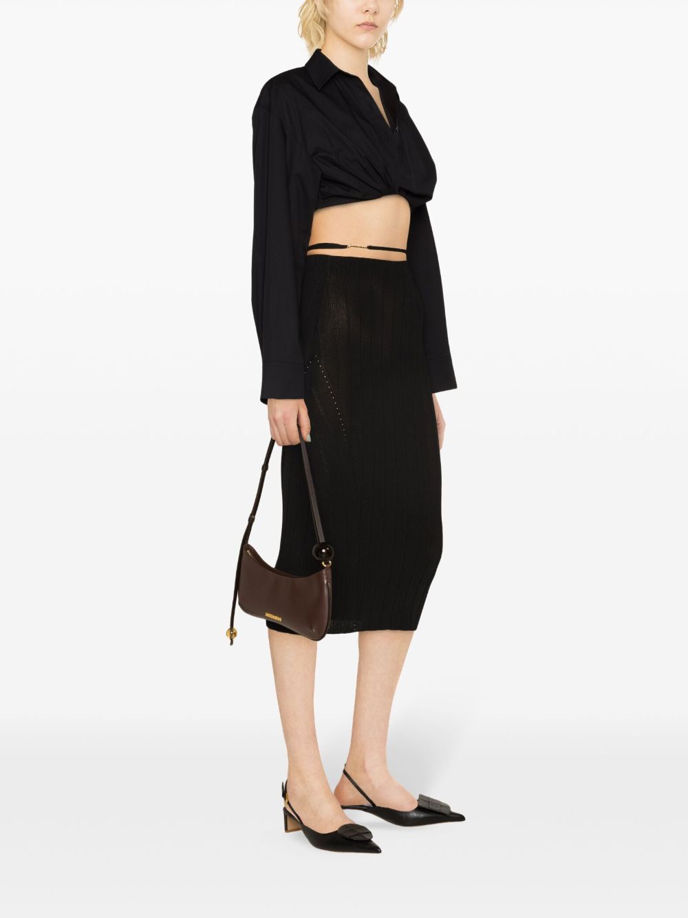 JACQUEMUS Lamb Leather Midi Skirt with Adjustable Waist