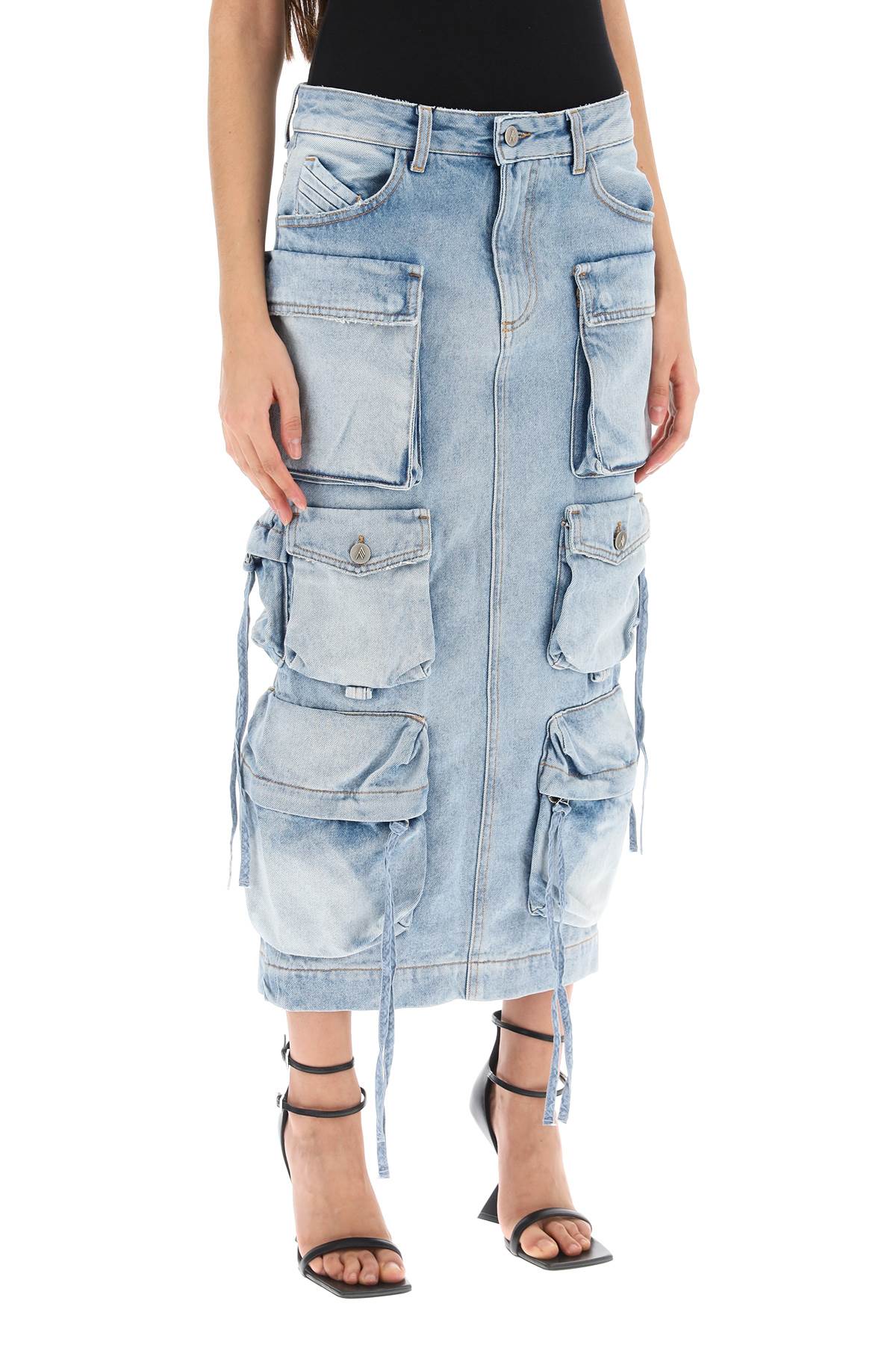 THE ATTICO Denim Cargo Midi Skirt