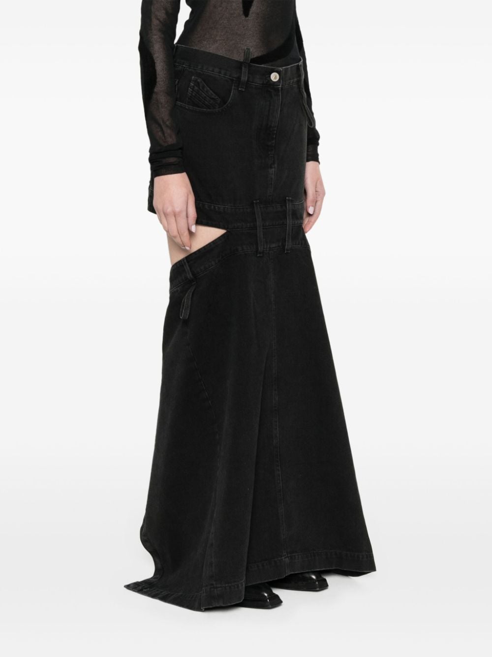 THE ATTICO Denim Mini Skirt with Embroidered Logo and Cut-Out Detail