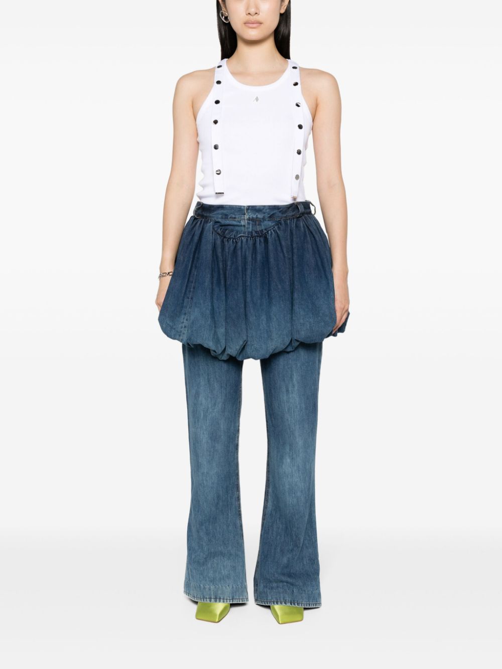 THE ATTICO Ribbed Cotton Tank Top with Piped Trim Detail