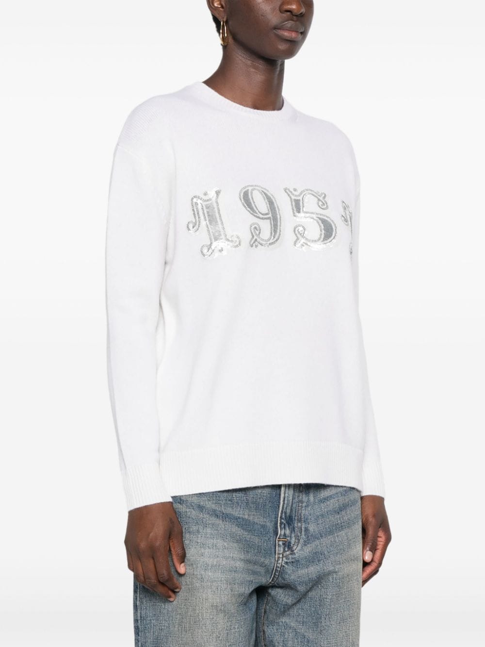 MAX MARA Wool-Cashmere Blend Sequin Embellished Sweater - Crew Neck, Long Sleeves