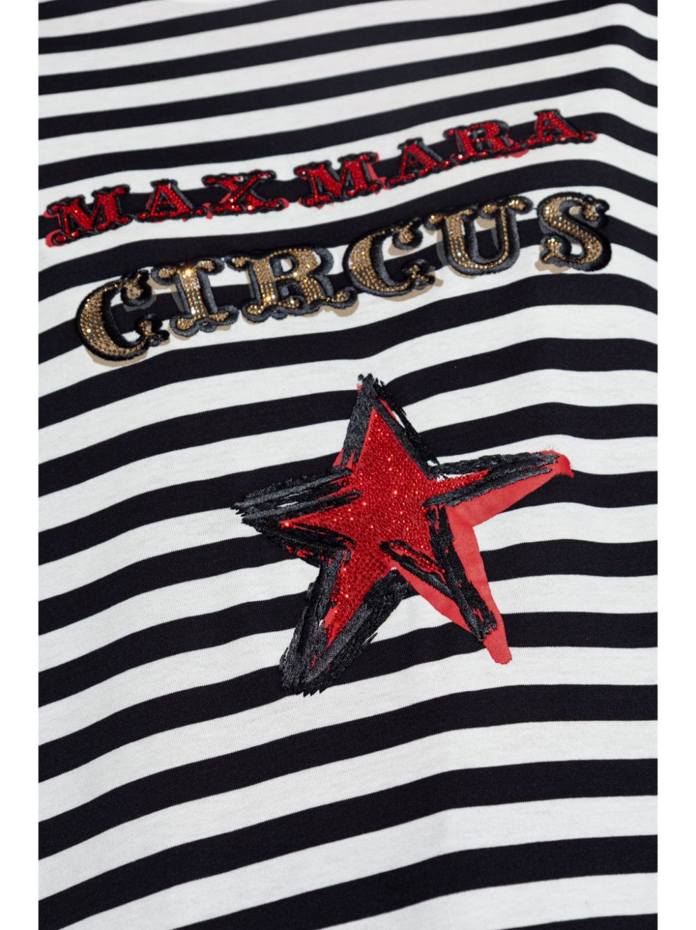 MAX MARA Cotton Crew Neck Top with Rhinestone Embellishments - Women's