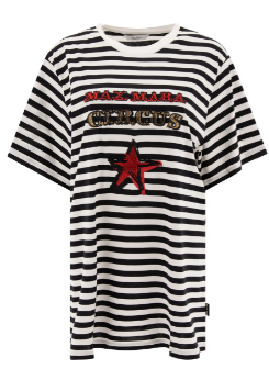 MAX MARA Cotton Crew Neck Top with Rhinestone Embellishments - Women's