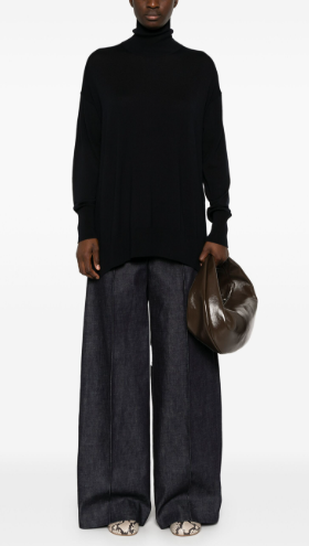 S MAX MARA High Neck Ribbed Sweater with Short Side Slits - Women’s Size L