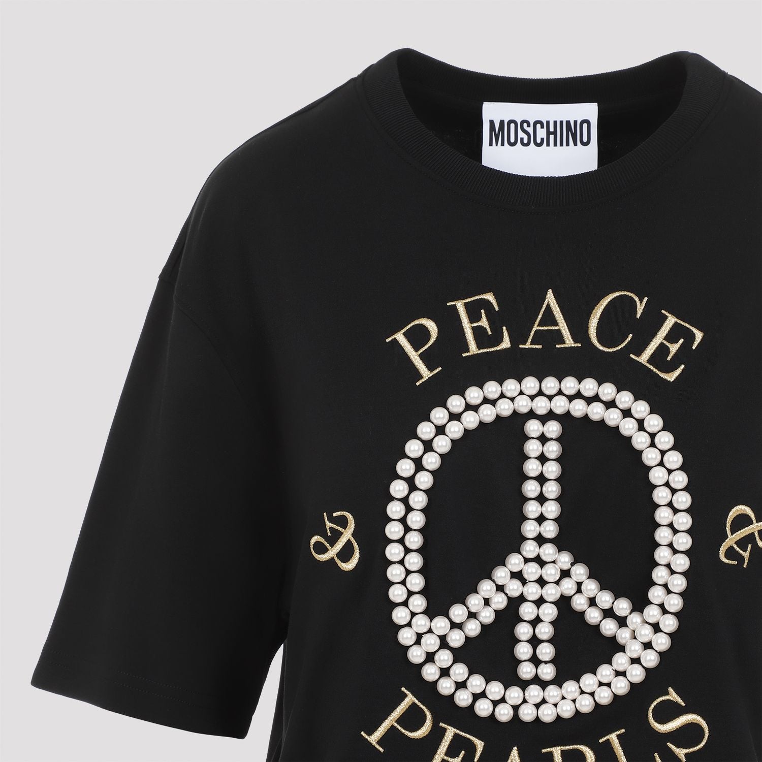 MOSCHINO COUTURE Cotton T-Shirt with Pearl Embellishments for Women - FW24