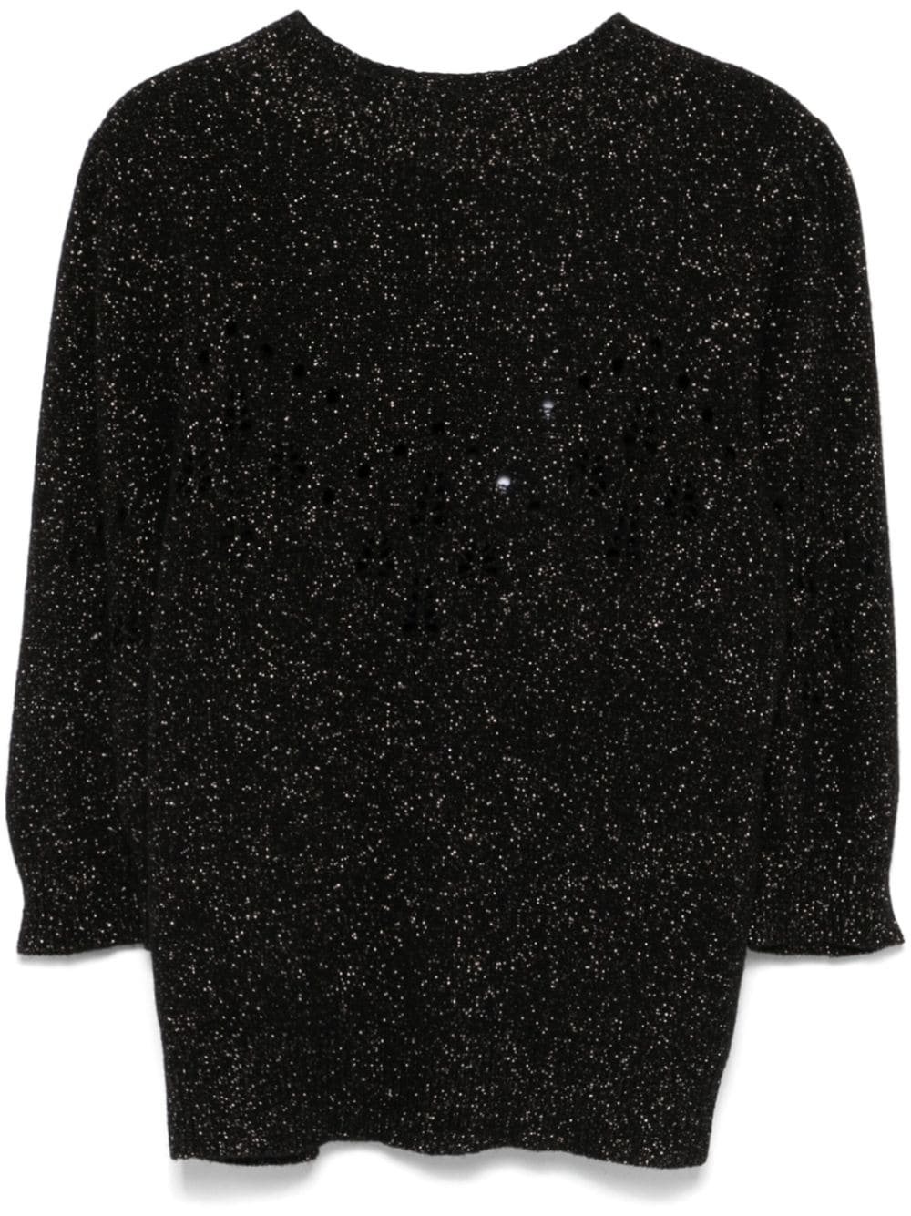 TWIN-SET Wool-Cashmere Mock Neck Sweater with Lurex Detailing