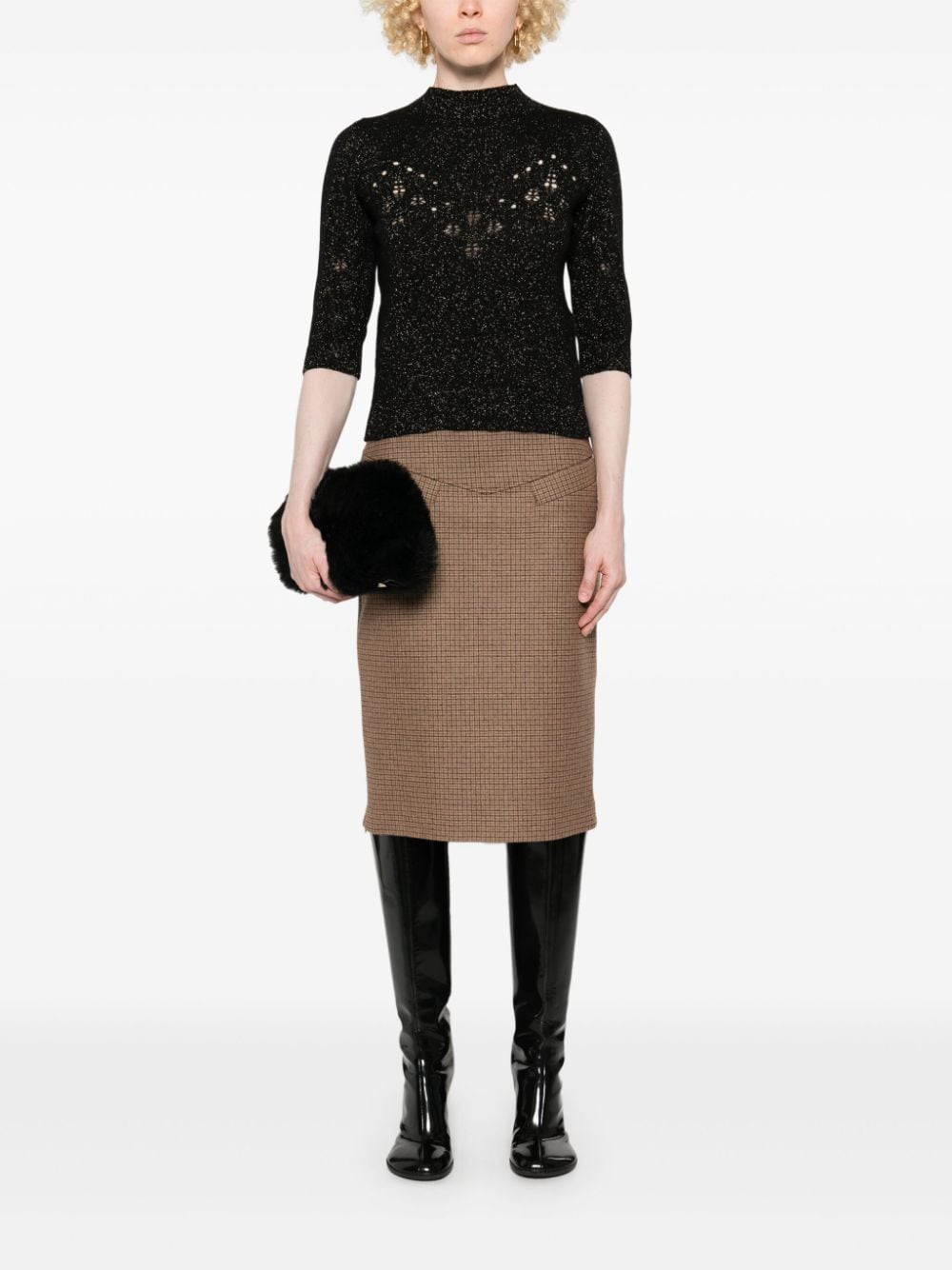 TWIN-SET Wool-Cashmere Mock Neck Sweater with Lurex Detailing