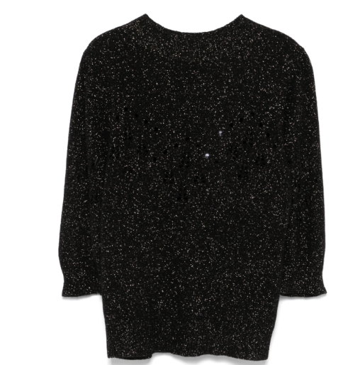 TWIN-SET Wool-Cashmere Mock Neck Sweater with Lurex Detailing