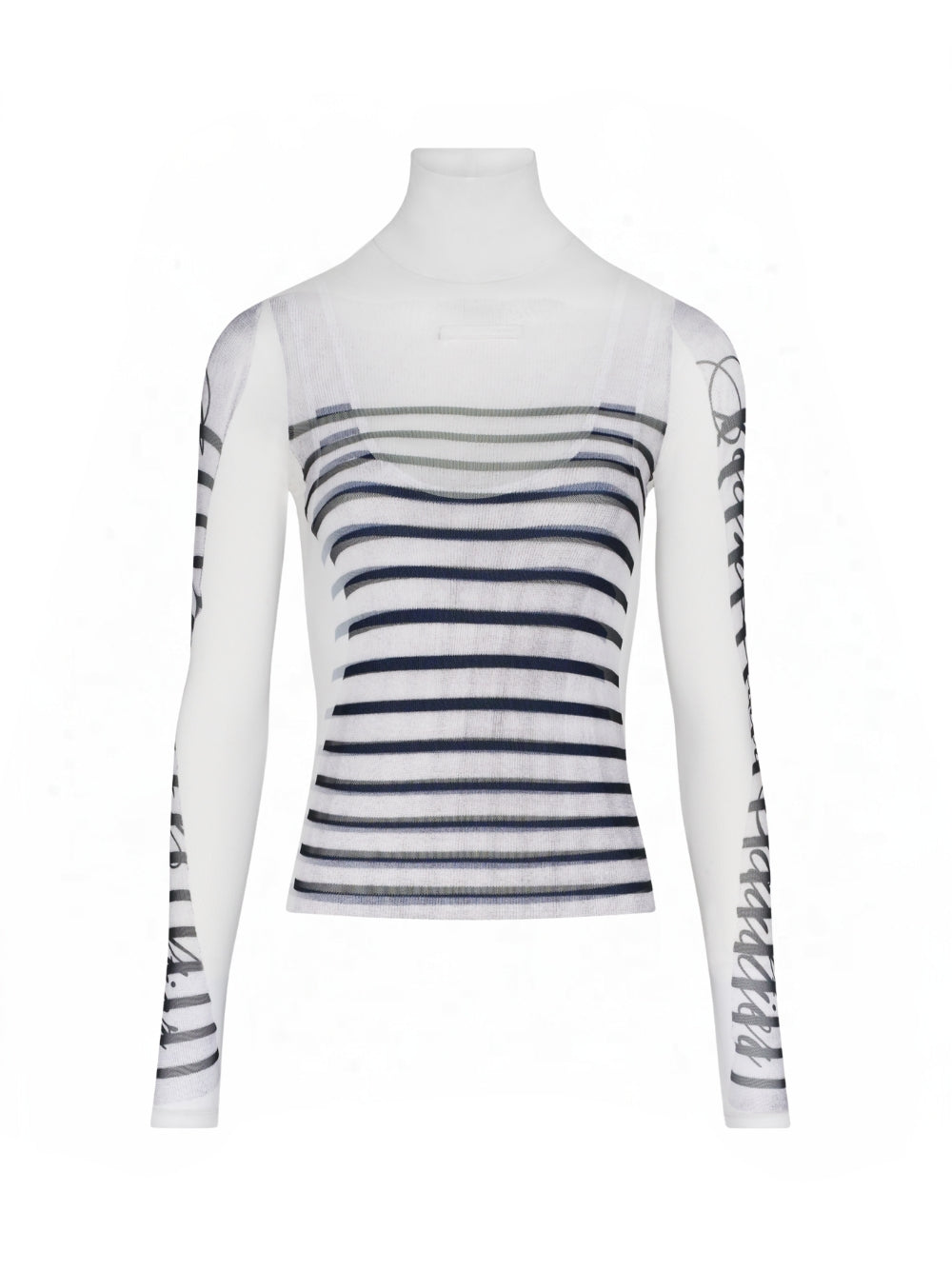 JEAN PAUL GAULTIER Feathers Mariniere Spandex and Mesh Longsleeve Top - Women's