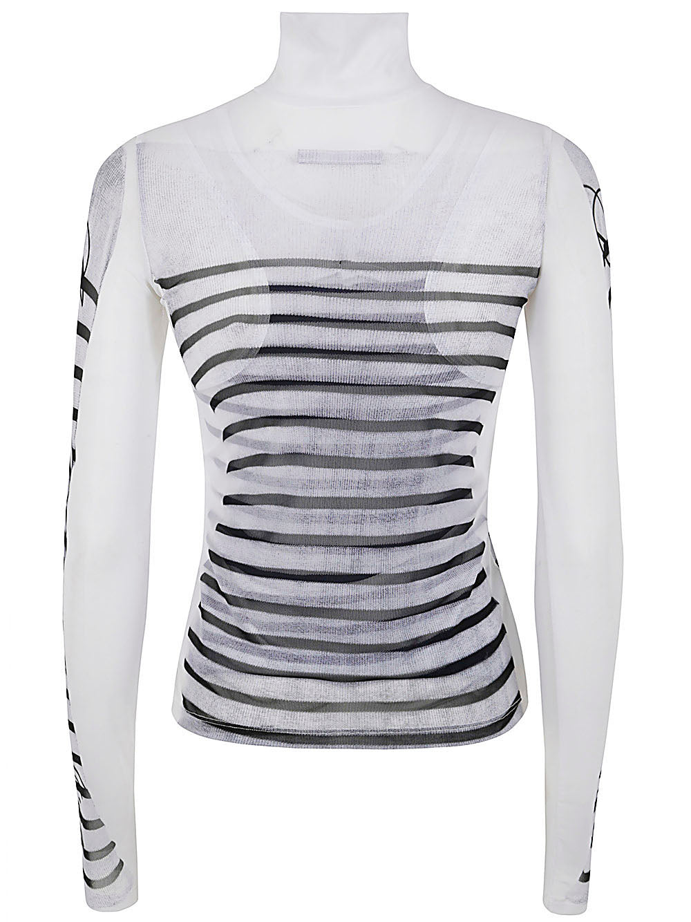 JEAN PAUL GAULTIER Feathers Mariniere Spandex and Mesh Longsleeve Top - Women's