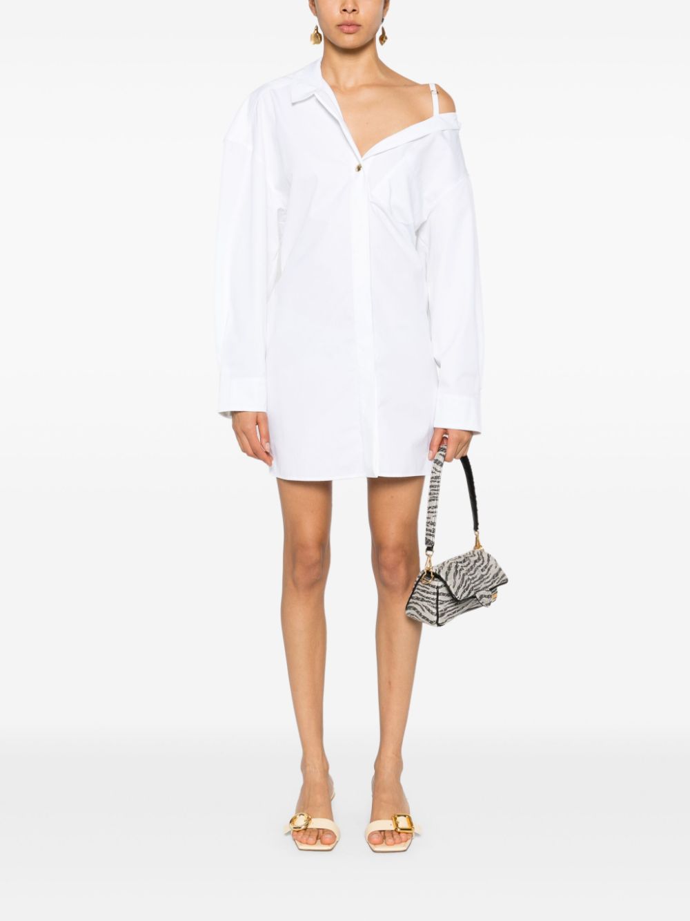 JACQUEMUS Asymmetric Neck Cotton Mini Shirt Dress