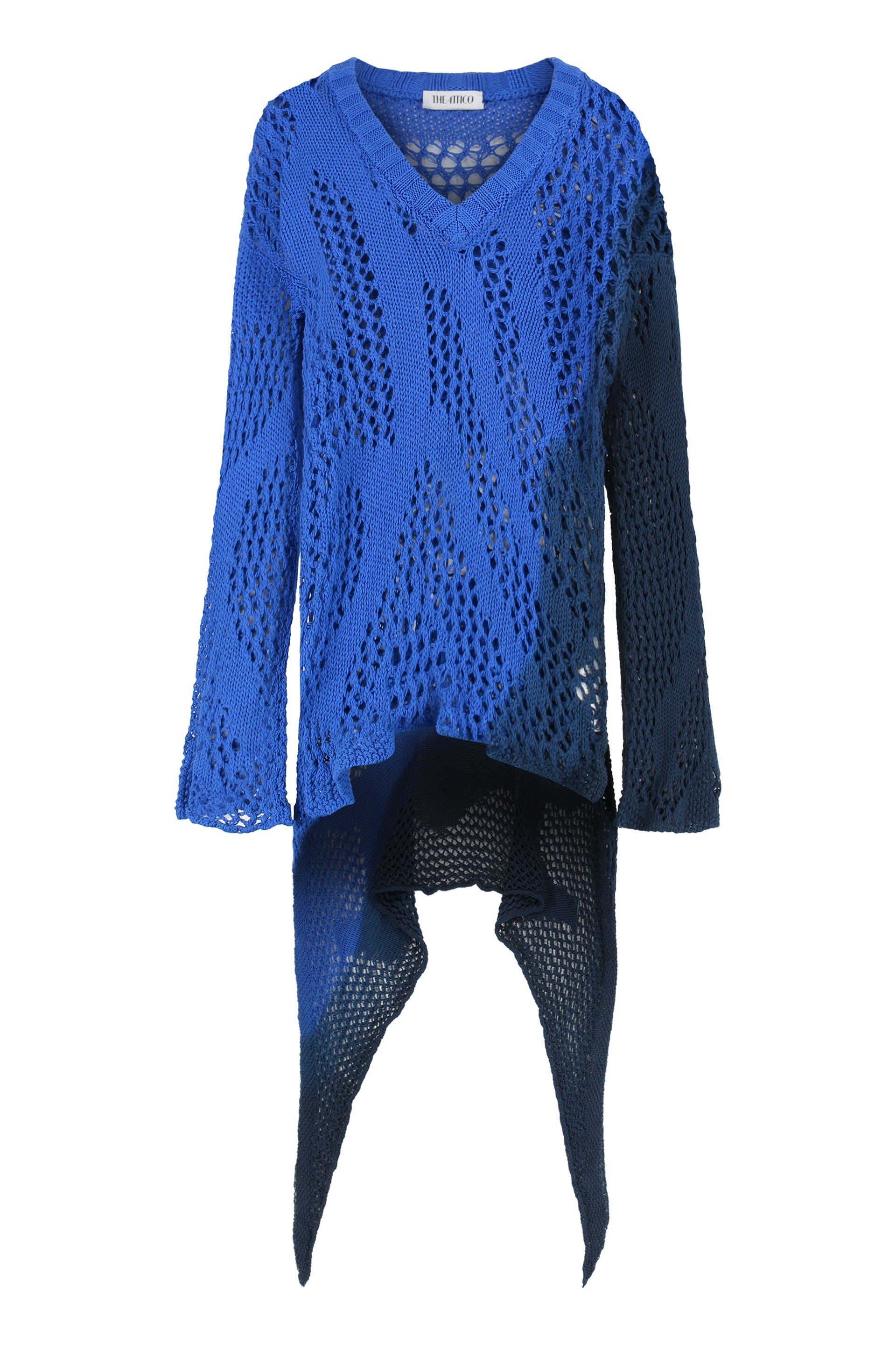 THE ATTICO Asymmetric Hem Openwork-Knit Dress