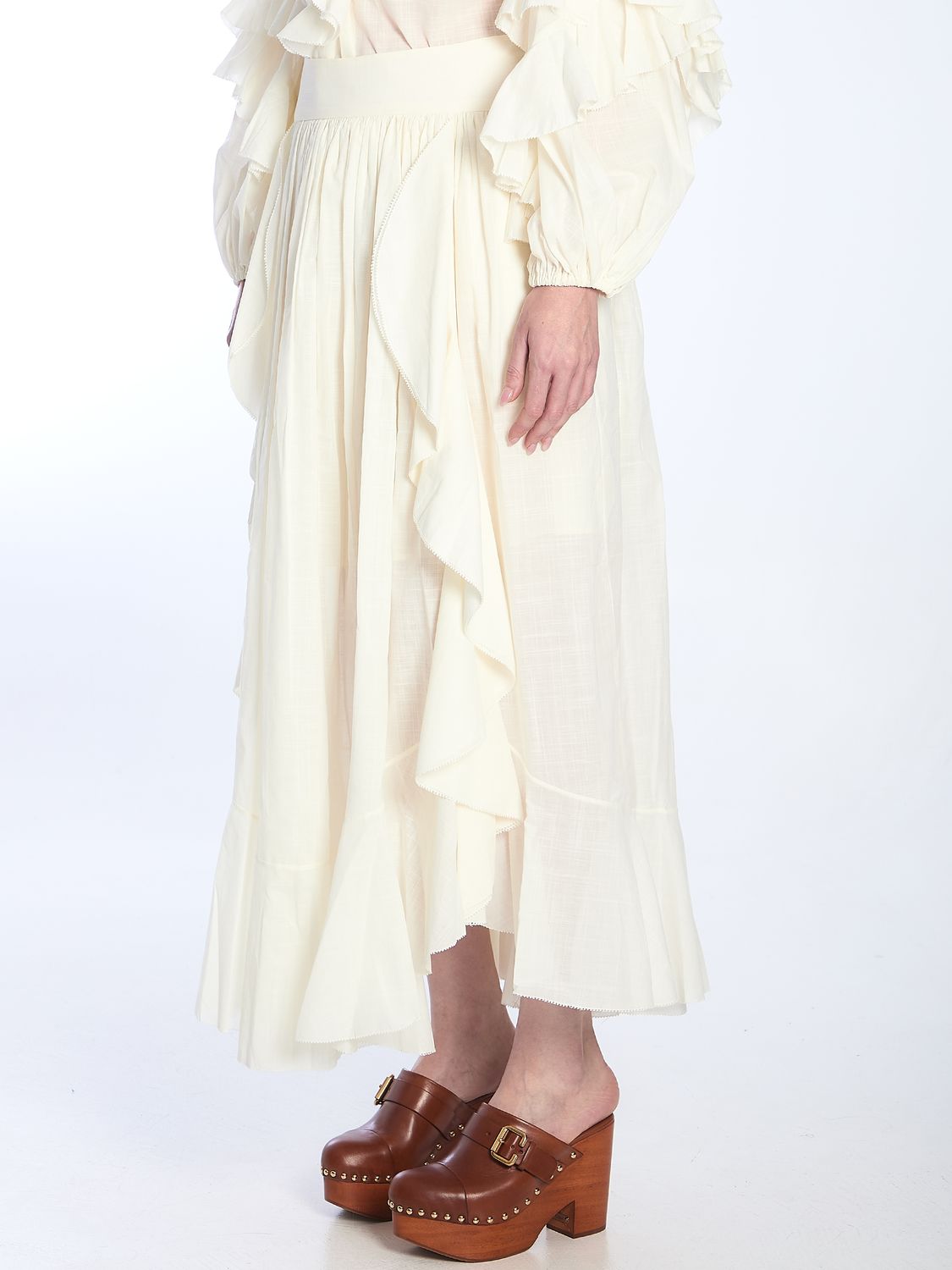 ZIMMERMANN Asymmetrical Pleated Cotton Maxi Skirt