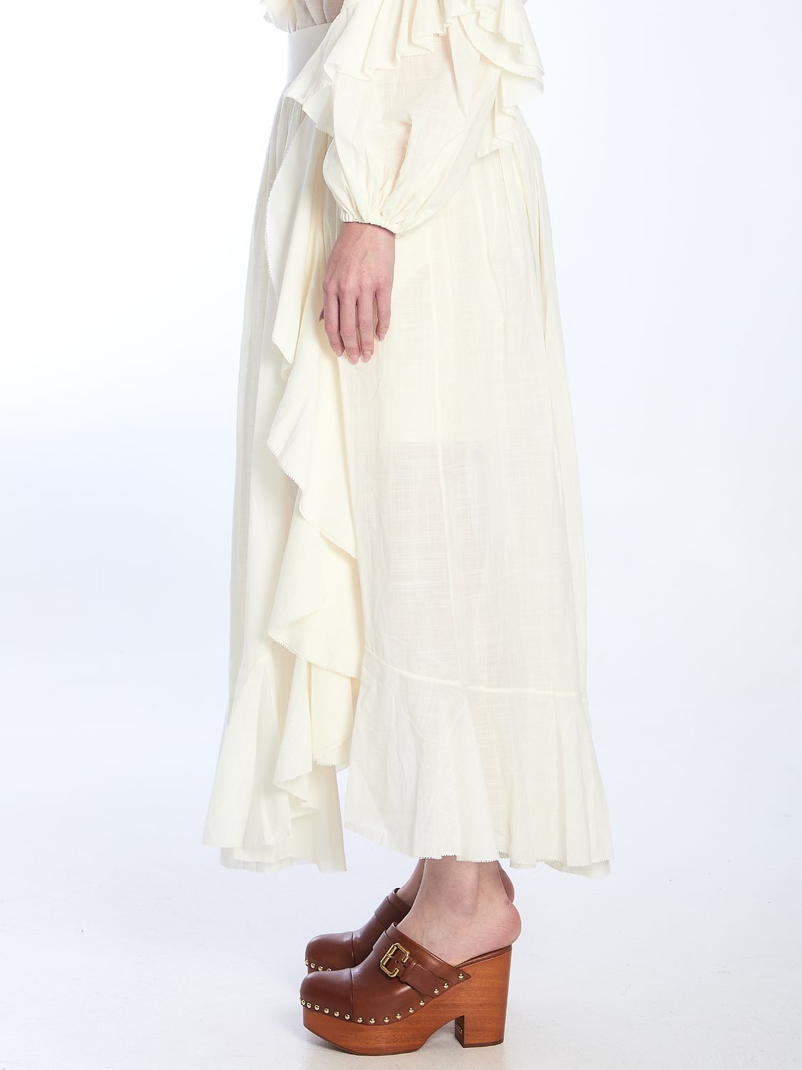 ZIMMERMANN Asymmetrical Pleated Cotton Maxi Skirt