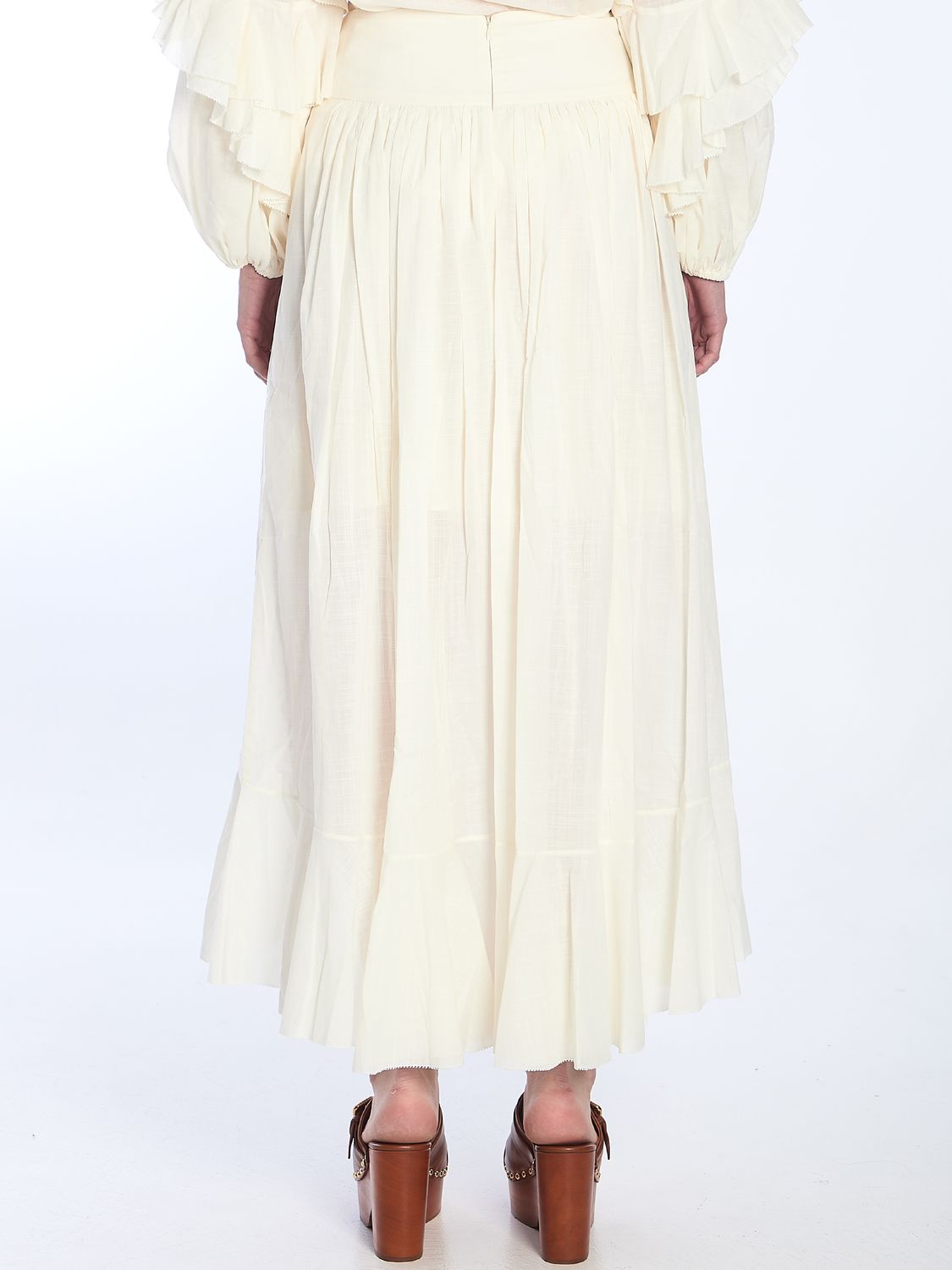 ZIMMERMANN Asymmetrical Pleated Cotton Maxi Skirt