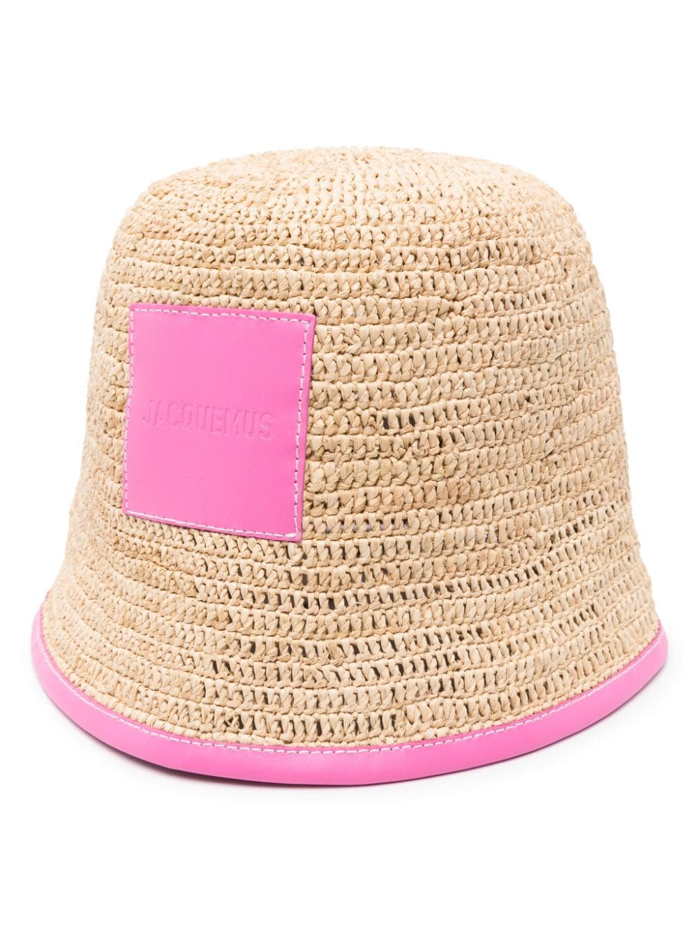 JACQUEMUS Woven Raffia Bucket Hat with Leather Trim