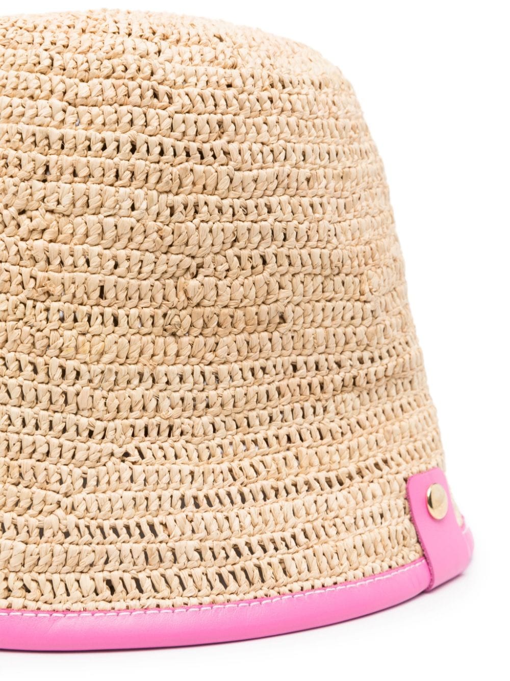 JACQUEMUS Woven Raffia Bucket Hat with Leather Trim