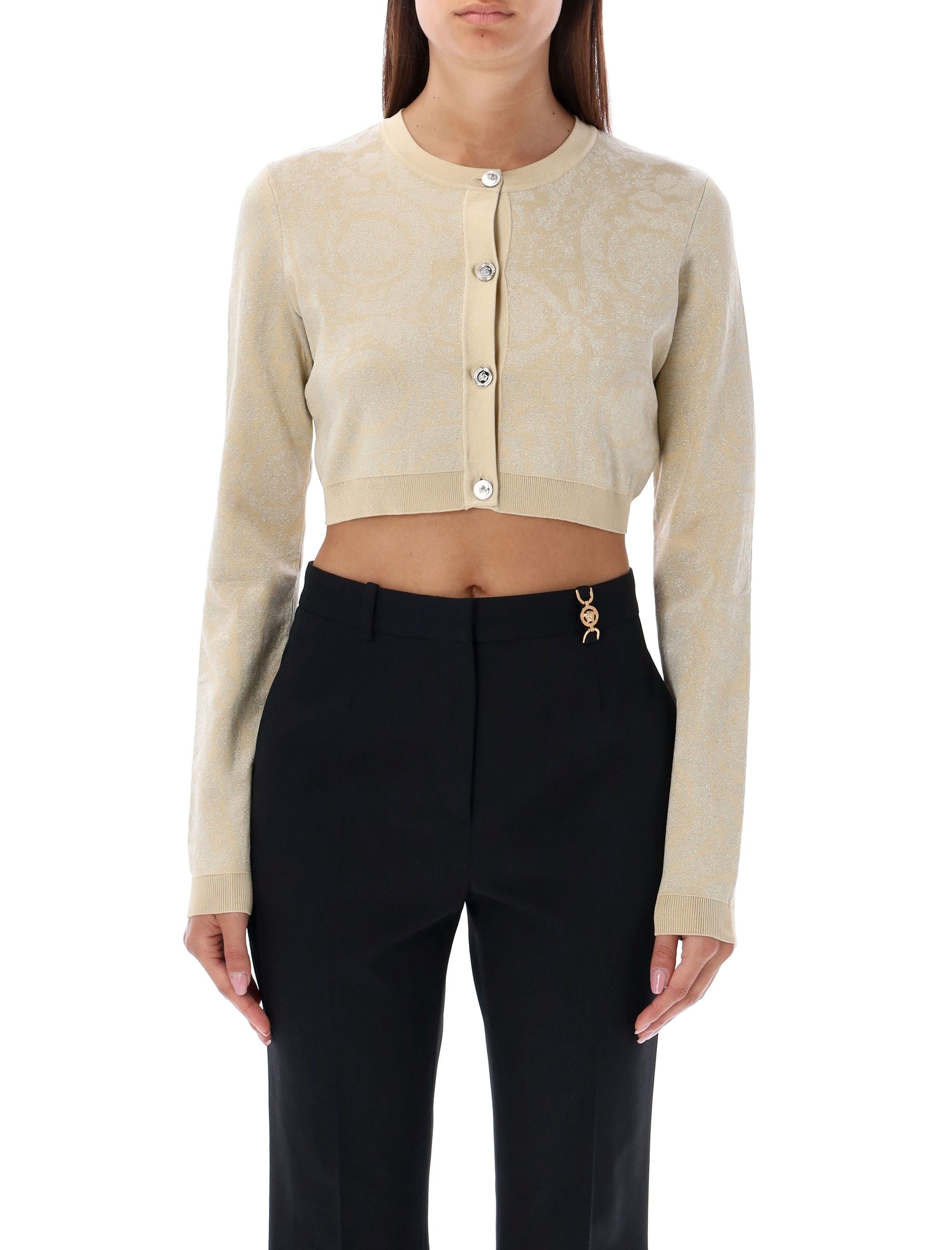 VERSACE Cropped Baroque Knit Cardigan in Mini Style
