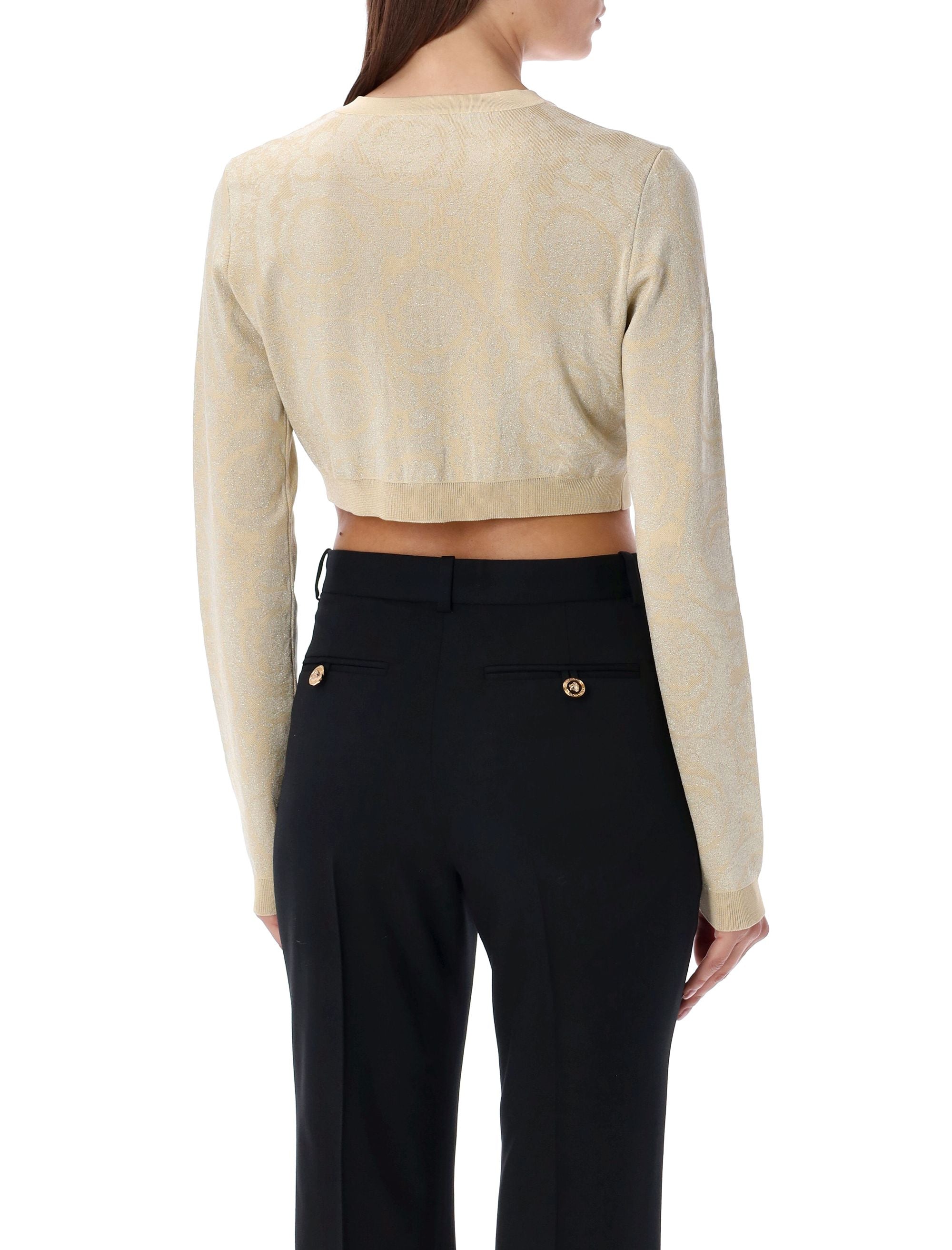 VERSACE Cropped Baroque Knit Cardigan in Mini Style