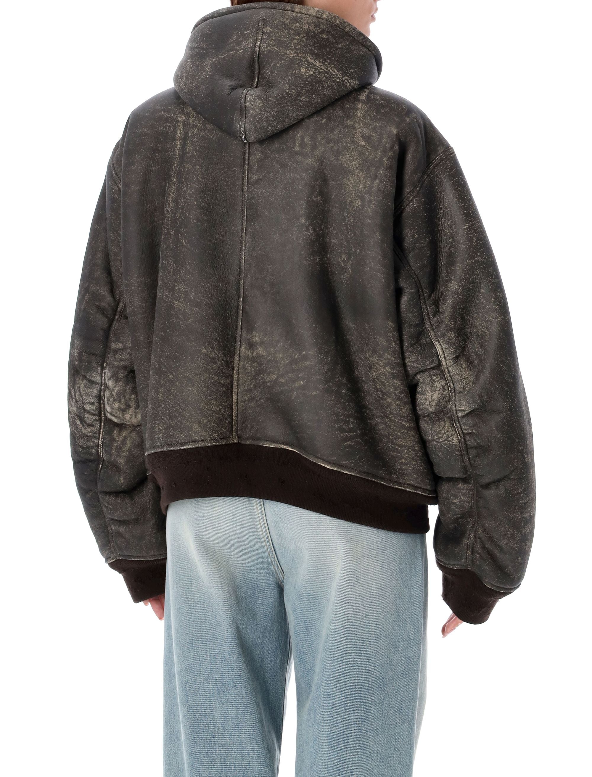 BALENCIAGA Hooded Shearling Bomber Jacket - Size 34