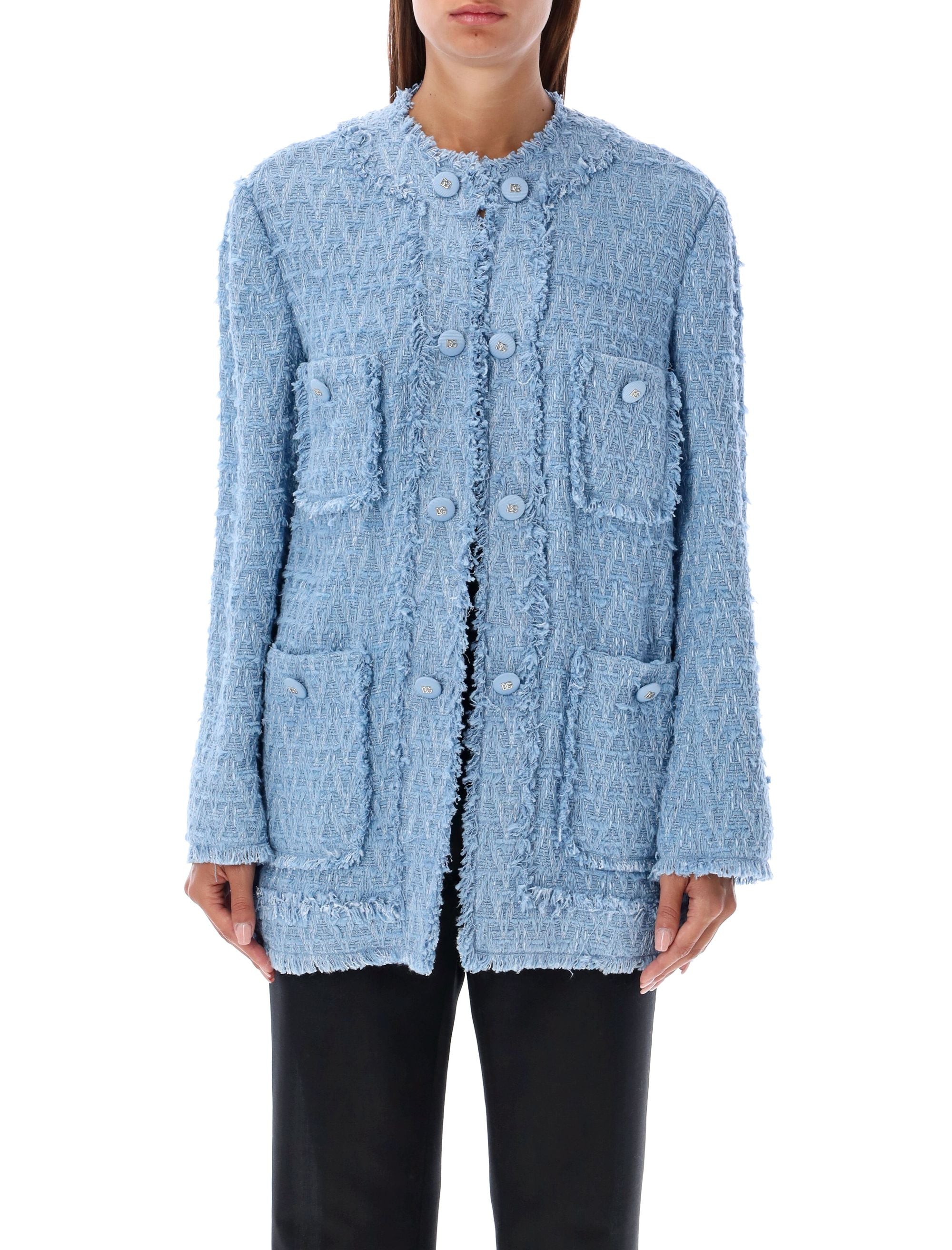 DOLCE & GABBANA Women’s Regular Fit Tweed Jacket with Four Pockets