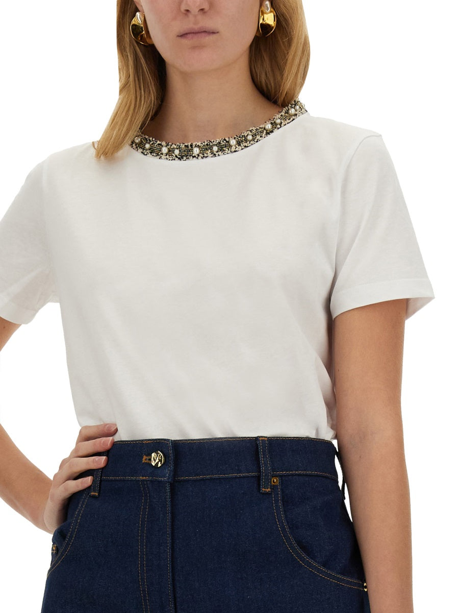 NINA RICCI Embroidered Collar Regular Fit T-Shirt - Size S