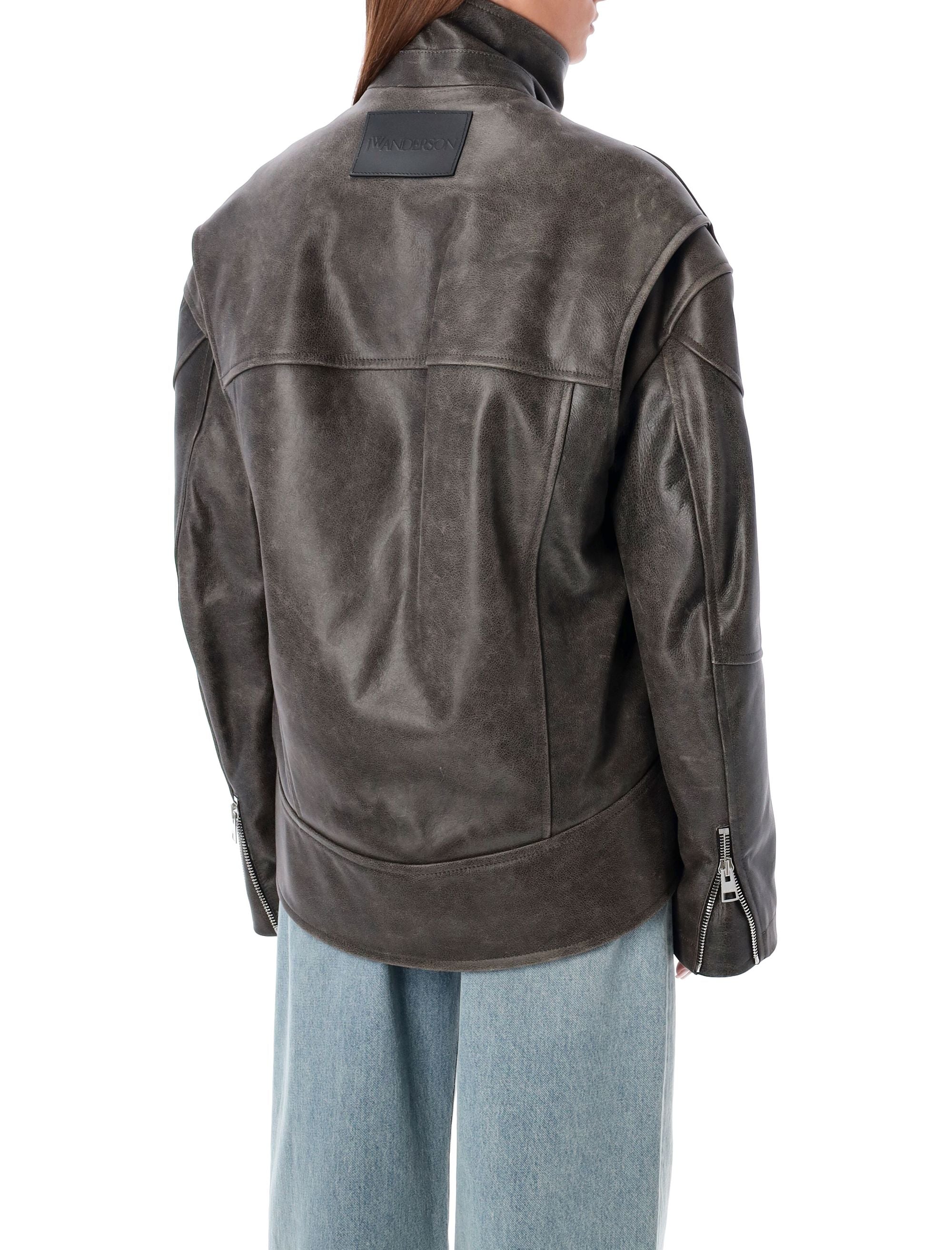 JW ANDERSON Oversized Curved Hem Leather Jacket - Size S