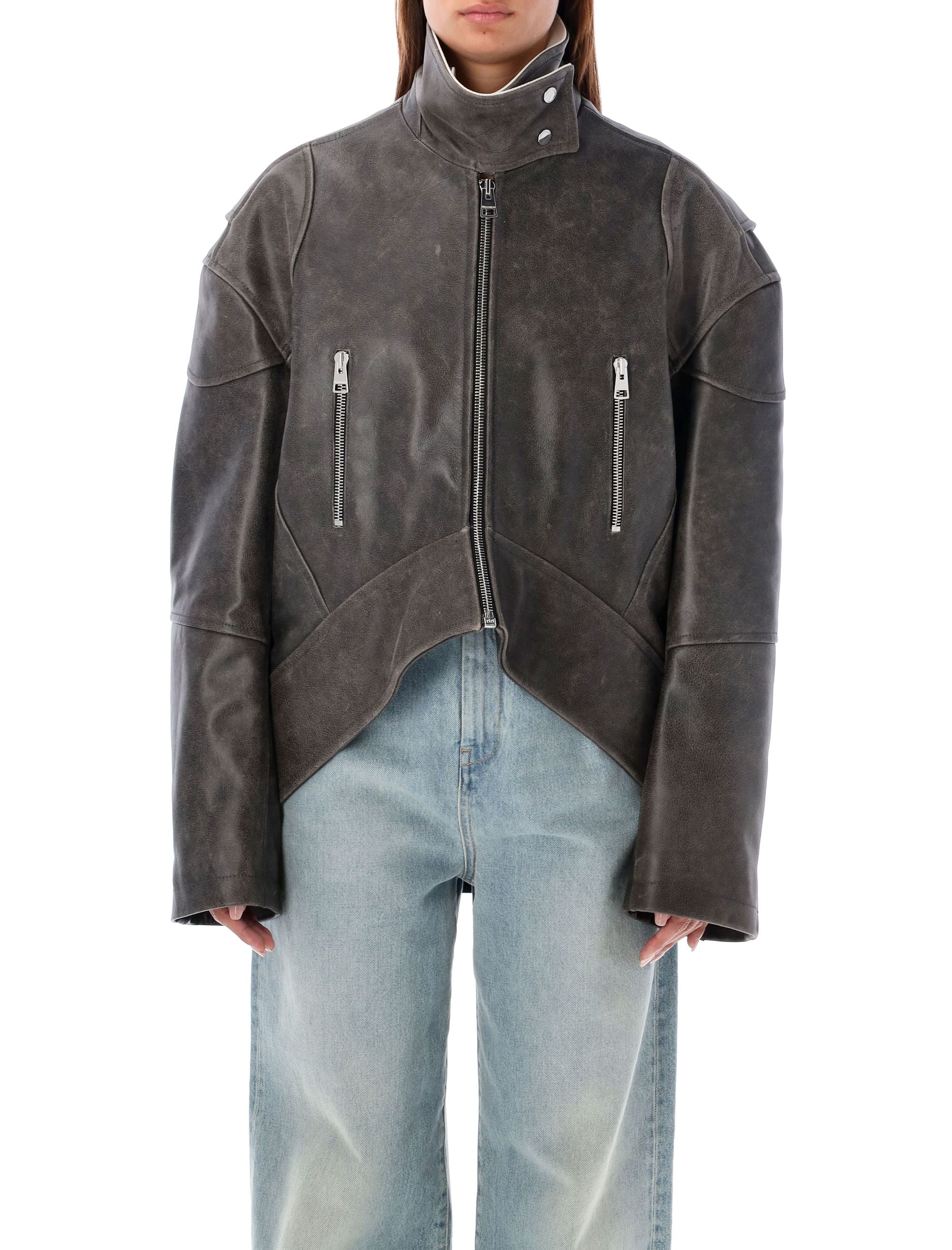 JW ANDERSON Oversized Curved Hem Leather Jacket - Size S