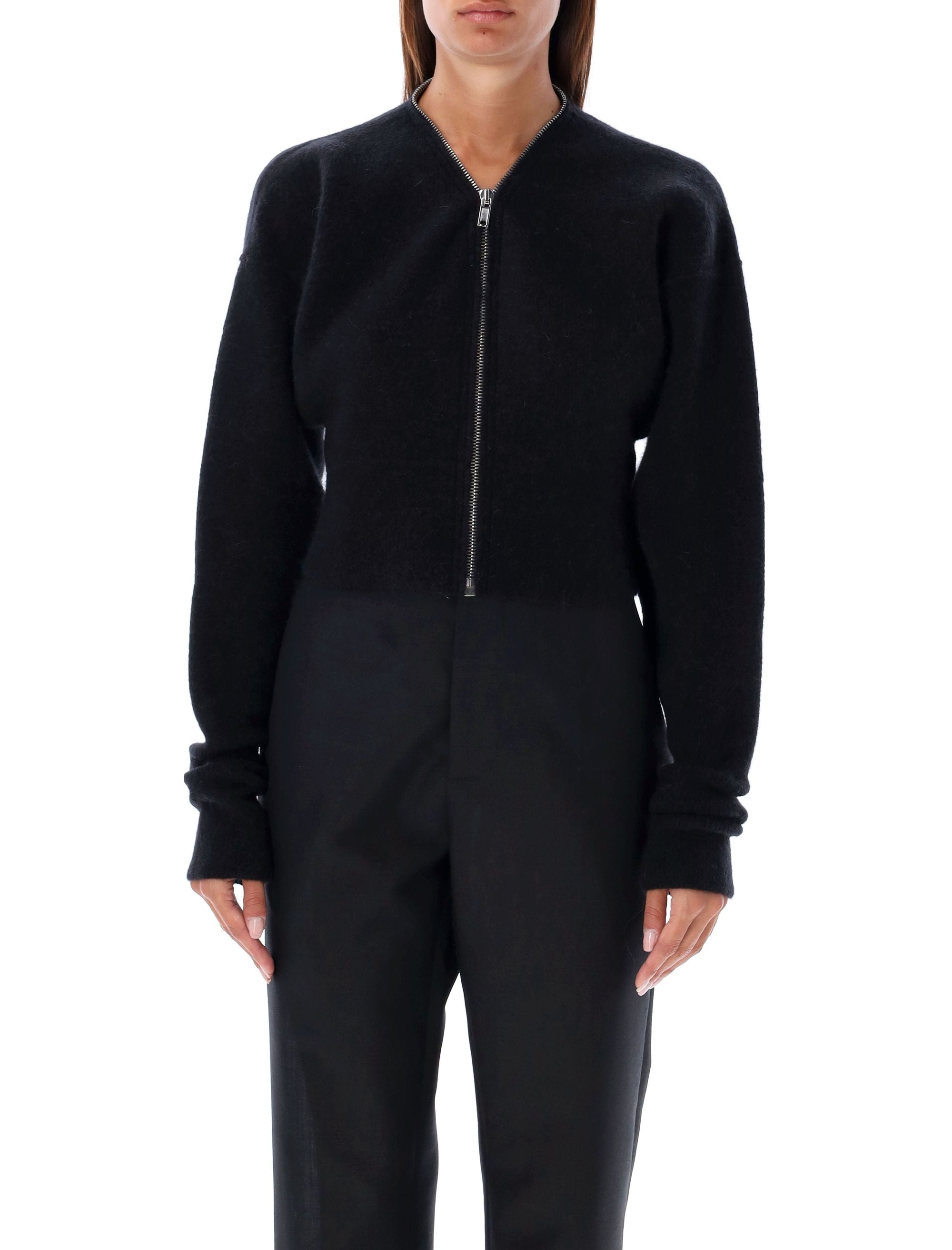 RICK OWENS Cropped Zip Cardigan with Batwing Sleeves - Size M