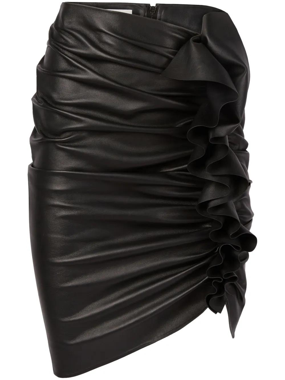 NINA RICCI Luxurious Leather Mini Skirt with Front Ruffles