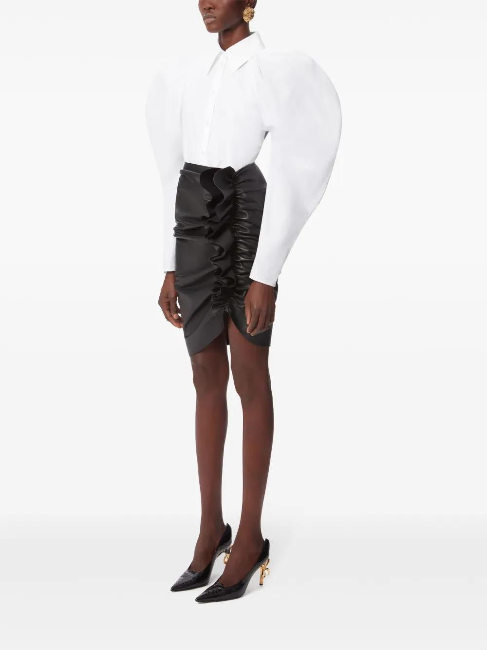NINA RICCI Luxurious Leather Mini Skirt with Front Ruffles