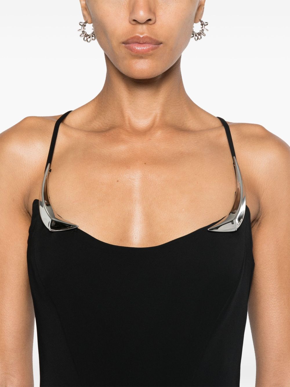 MUGLER Stretch Viscose Dress with Metallic Accents
